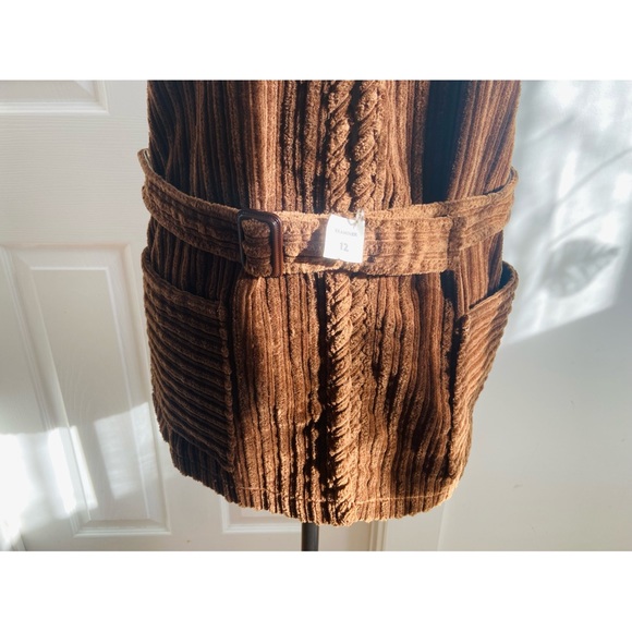 60s Hippie Western MW Tee Kays Belted Long Corduroy Tunic Vest NWT - Picture 2 of 5